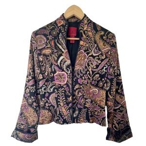 VTG JS Collection Womens Paisley Silk Beaded Jacket Size 8 Evening Party Wedding